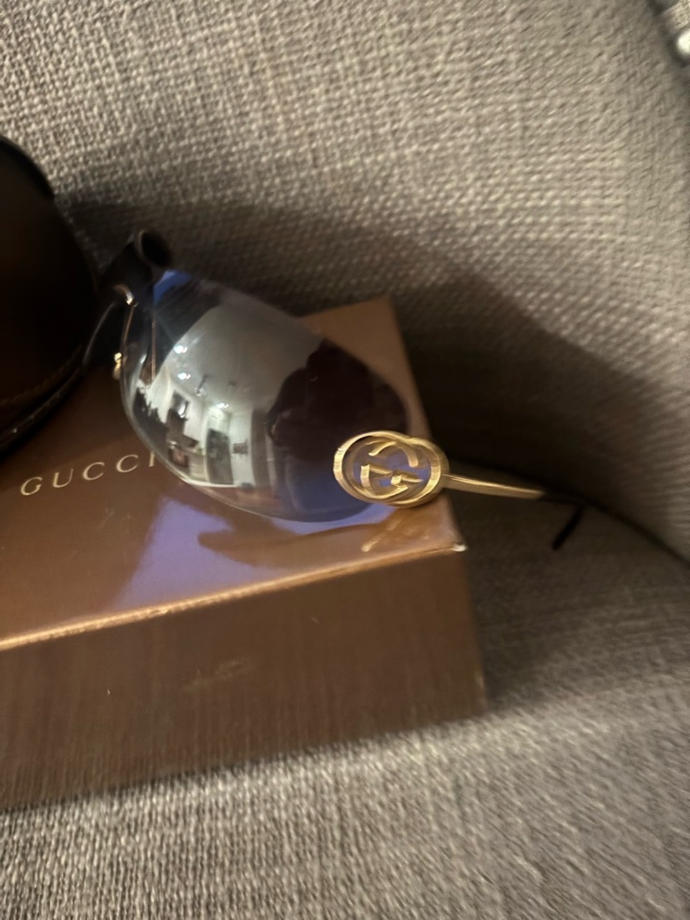 Gucci Men's Brown Gradient Shield Sunglasses with Gold Double-G - Picture 2 of 4